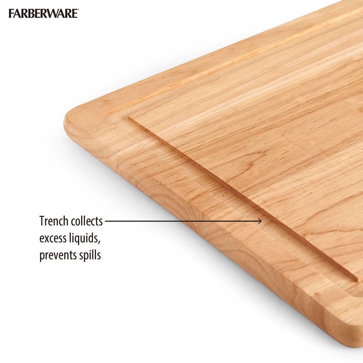 Farberware Rubberwood Cutting Board Set with Juice Grooved and Finger Grips, 3-Piece